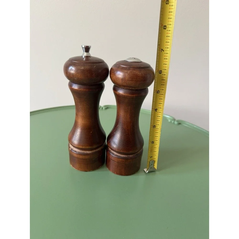 Vintage Mr. Dudley Solid Wood Pepper Grinder Mill & Salt Shaker Set Brown